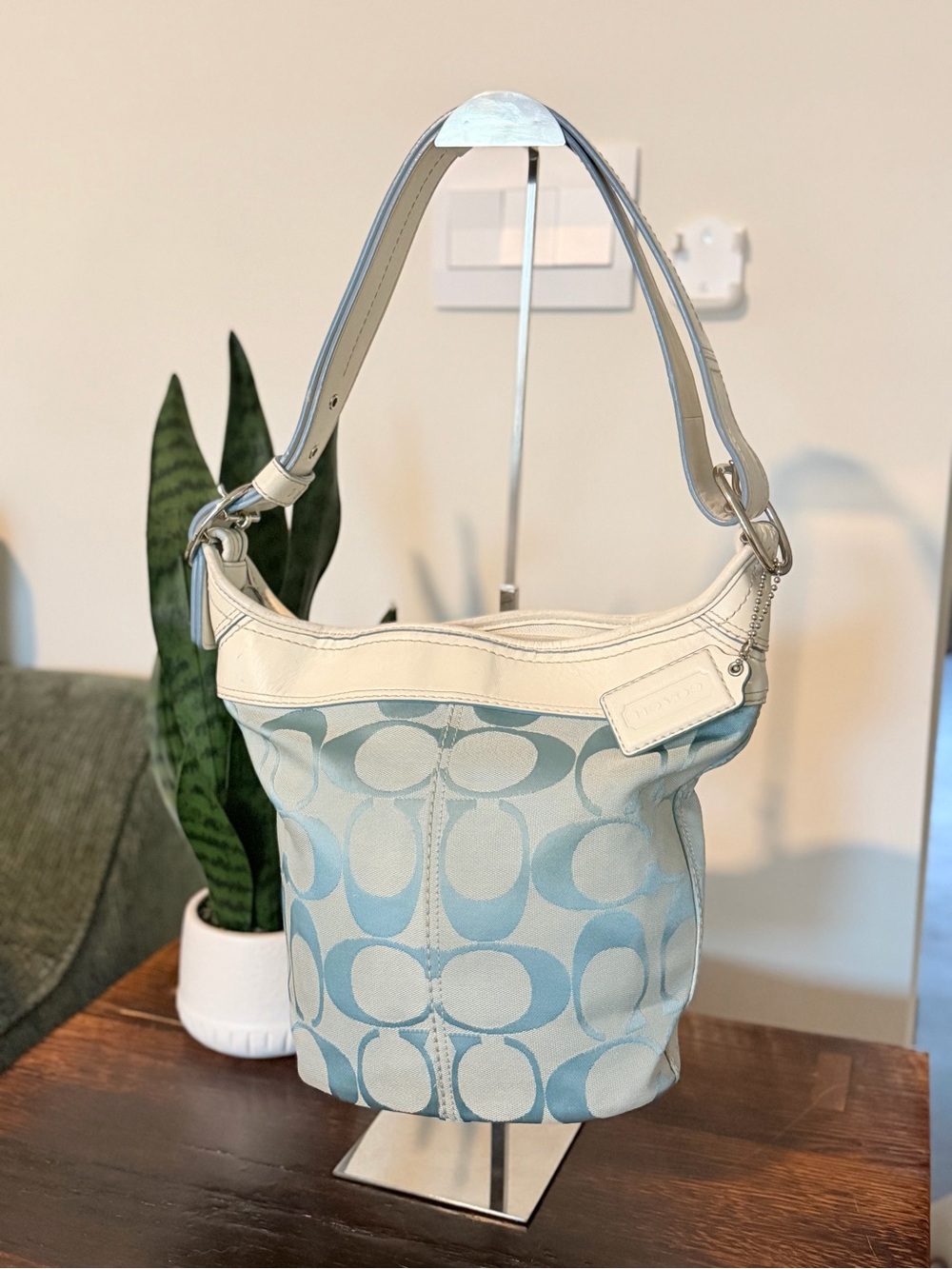 Coach Bleeker Signature Jacquard Blue Convertible Bucket Bag F13358